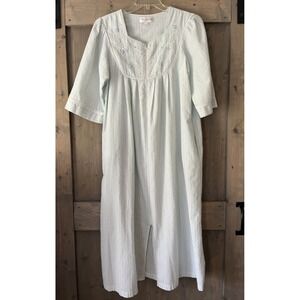 Miss Elaine Pastel Seersucker Striped Zip Up Robe House Dress Green Blue Size 1X